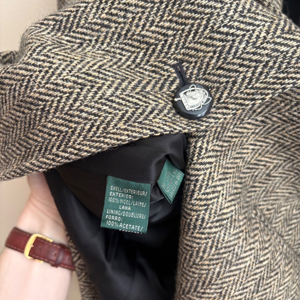 Vintage Polo Ralph Lauren Womens Equestrian Brown Herringbone Riding Blazer Coat - Picture 4 of 8